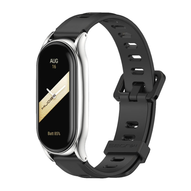 For Xiaomi Mi Band 8 Mijobs Plus Case Flat Hole Silicone Watch Band(Black Silver) - free shipping - PMc TechLife - Order now!