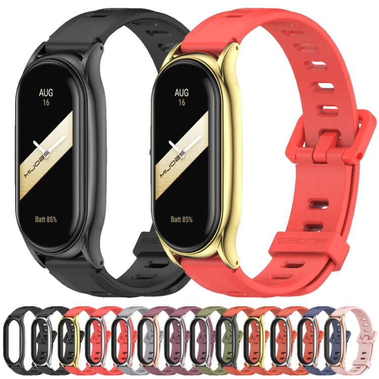 For Xiaomi Mi Band 8 Mijobs Plus Case Flat Hole Silicone Watch Band(Black Silver) - free shipping - PMc TechLife - Order now!