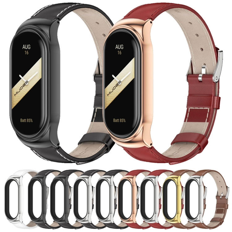 For Xiaomi Mi Band 8 Mijobs CS Case Genuine Leather Top Layer Cowhide Watch Band(Black Silver) - free shipping - PMc TechLife - Order now!