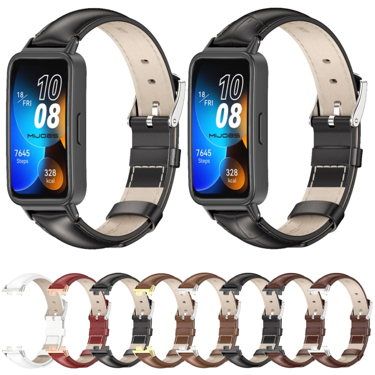 For Huawei Band 8 / 9 / 10 Mijobs Cowhide Leather Watch Band(White Silver) - free shipping - PMC TechLife - Order now!
