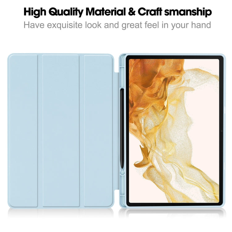 For Samsung Galaxy Tab S9+ 3-Fold Pure Color TPU Smart Leather Tablet Case with Pen Slot(Light Blue) - Galaxy Tab S9+ Cases by PMC Jewellery | Online Shopping South Africa | PMC Jewellery | Buy Now Pay Later Mobicred