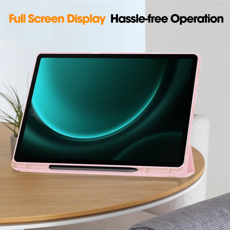 For Samsung Galaxy Tab S9 FE+ / S10+ 3-Fold Pure Color TPU Smart Leather Tablet Case with Pen Slot(Pink) - Galaxy Tab S9 FE+ by PMC Jewellery | Online Shopping South Africa | PMC Jewellery | Buy Now Pay Later Mobicred