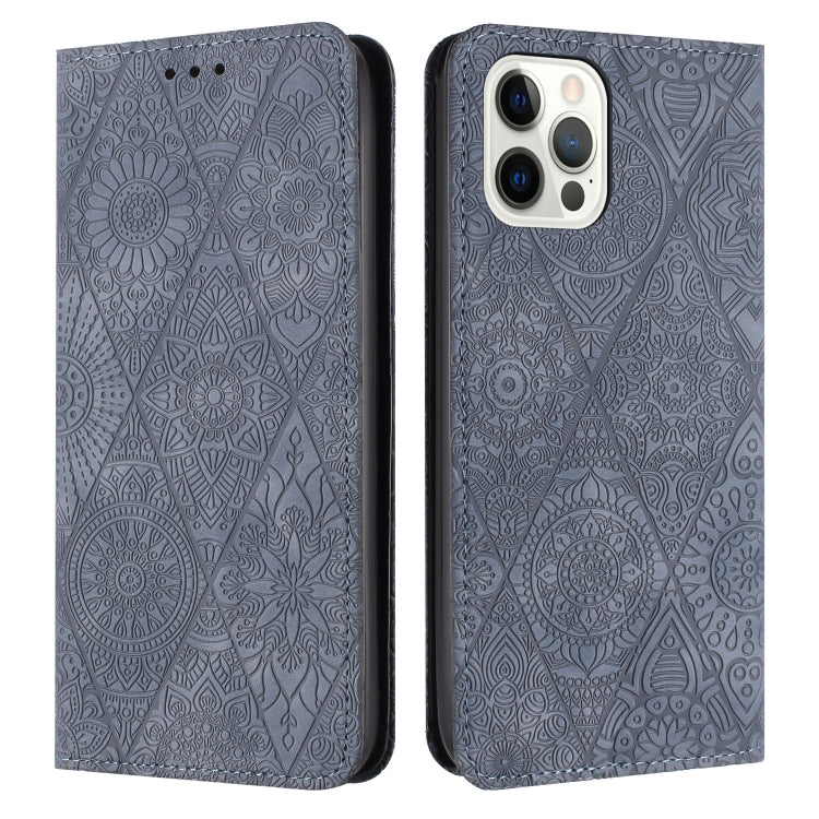 For iPhone 16 Pro Ethnic Embossed Adsorption Leather Phone Case(Grey) - iPhone 16 Pro Cases by PMC TechLife | Online Shopping South Africa | PMC TechLife | Buy Now Pay Later Mobicred