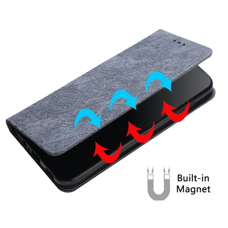 For iPhone 16 Pro Ethnic Embossed Adsorption Leather Phone Case(Grey) - iPhone 16 Pro Cases by PMC TechLife | Online Shopping South Africa | PMC TechLife | Buy Now Pay Later Mobicred