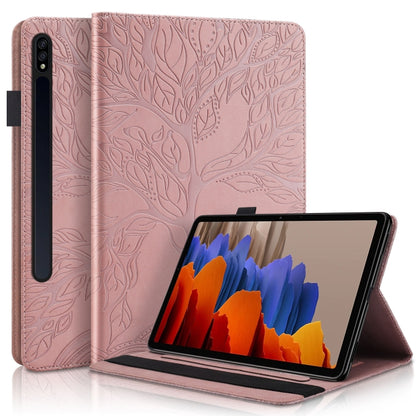 For Samsung Galaxy Tab S9 / S8 / S7 Life Tree Series Horizontal Flip Leather Tablet Case(Rose Gold) - Galaxy Tab S8 Cases by PMC Jewellery | Online Shopping South Africa | PMC Jewellery | Buy Now Pay Later Mobicred