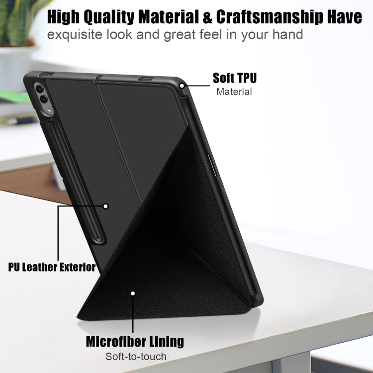 For Samsung Galaxy Tab S9 Cloth Texture Multi-folding Horizontal Flip Leather Tablet Case(Black) - Galaxy Tab S9 Cases by PMC Jewellery | Online Shopping South Africa | PMC Jewellery | Buy Now Pay Later Mobicred