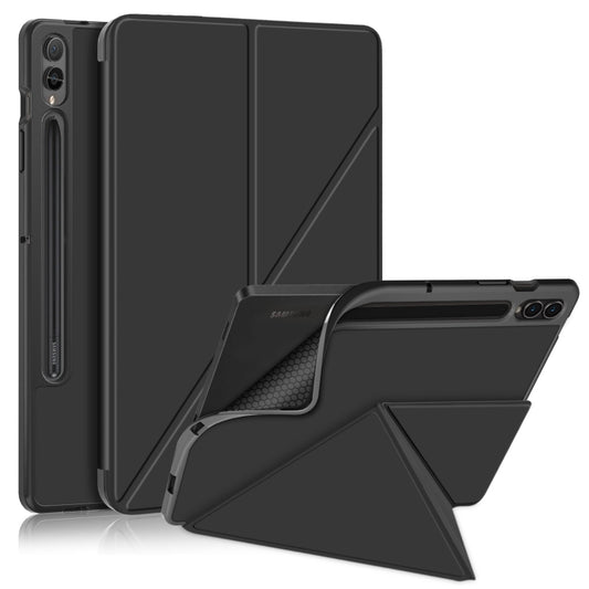 For Samsung Galaxy Tab S9+ Cloth Texture Multi-folding Horizontal Flip Leather Tablet Case(Black) - Galaxy Tab S9+ Cases by PMC Jewellery | Online Shopping South Africa | PMC Jewellery | Buy Now Pay Later Mobicred