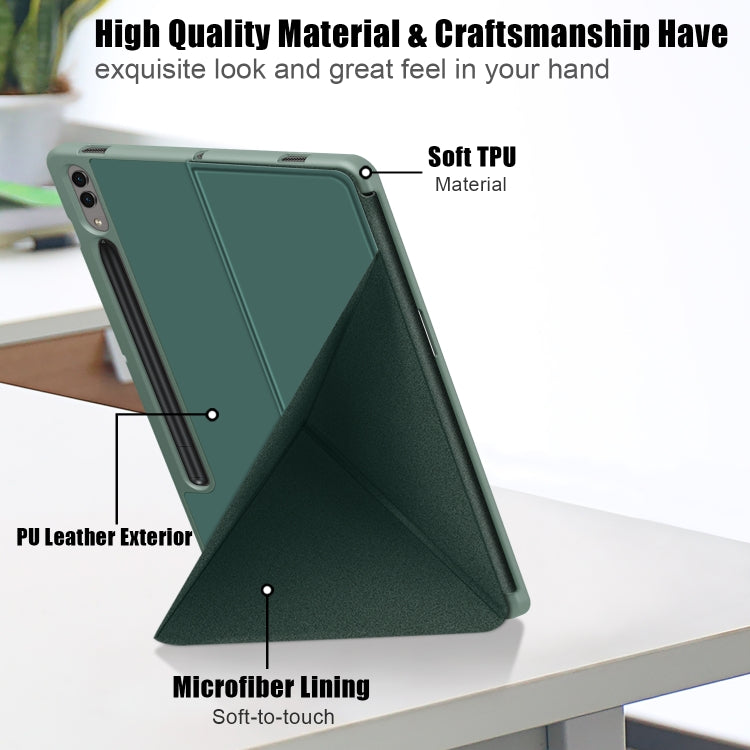 For Samsung Galaxy Tab S9+ Cloth Texture Multi-folding Horizontal Flip Leather Tablet Case(Dark Green) - Galaxy Tab S9+ Cases by PMC Jewellery | Online Shopping South Africa | PMC Jewellery | Buy Now Pay Later Mobicred