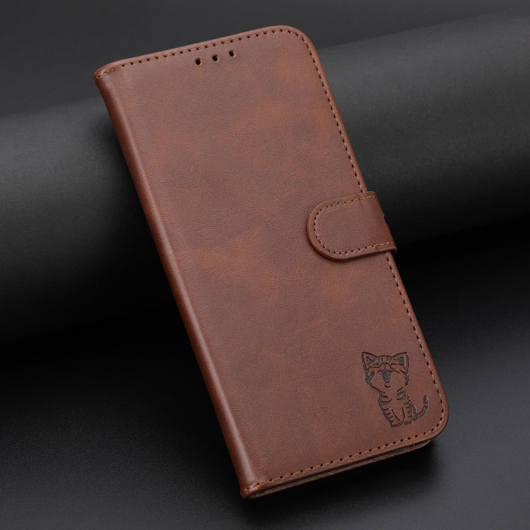 For iPhone 16 Pro Embossed Happy Cat Pattern Flip Leather Phone Case(Brown) - iPhone 16 Pro Cases by PMC Jewellery | Online Shopping South Africa | PMC Jewellery | Buy Now Pay Later Mobicred