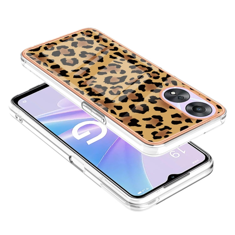 For OPPO A78 / A58 Electroplating Marble Dual-side IMD Phone Case(Leopard Print) - OPPO Cases by PMC TechLife | Online Shopping South Africa | PMC TechLife | Buy Now Pay Later Mobicred