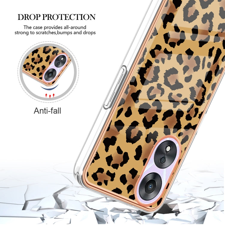 For OPPO A78 / A58 Electroplating Marble Dual-side IMD Phone Case(Leopard Print) - OPPO Cases by PMC TechLife | Online Shopping South Africa | PMC TechLife | Buy Now Pay Later Mobicred