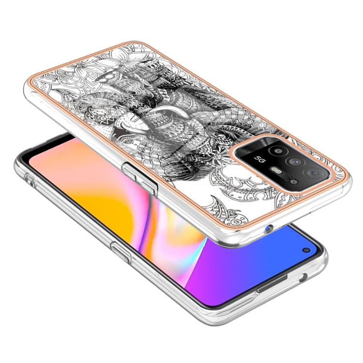 For OPPO A94 5G / A95 5G Electroplating Marble Dual-side IMD Phone Case(Totem Elephant) - OPPO Cases by PMC TechLife | Online Shopping South Africa | PMC TechLife | Buy Now Pay Later Mobicred