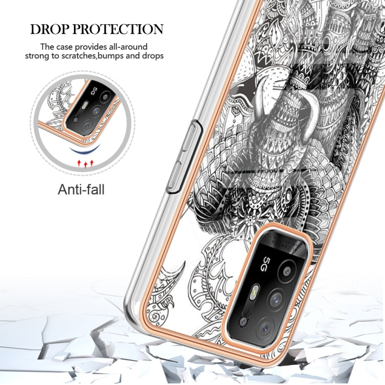 For OPPO A94 5G / A95 5G Electroplating Marble Dual-side IMD Phone Case(Totem Elephant) - OPPO Cases by PMC Jewellery | Online Shopping South Africa | PMC Jewellery | Buy Now Pay Later Mobicred