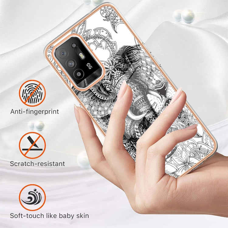 For OPPO A94 5G / A95 5G Electroplating Marble Dual-side IMD Phone Case(Totem Elephant) - OPPO Cases by PMC TechLife | Online Shopping South Africa | PMC TechLife | Buy Now Pay Later Mobicred