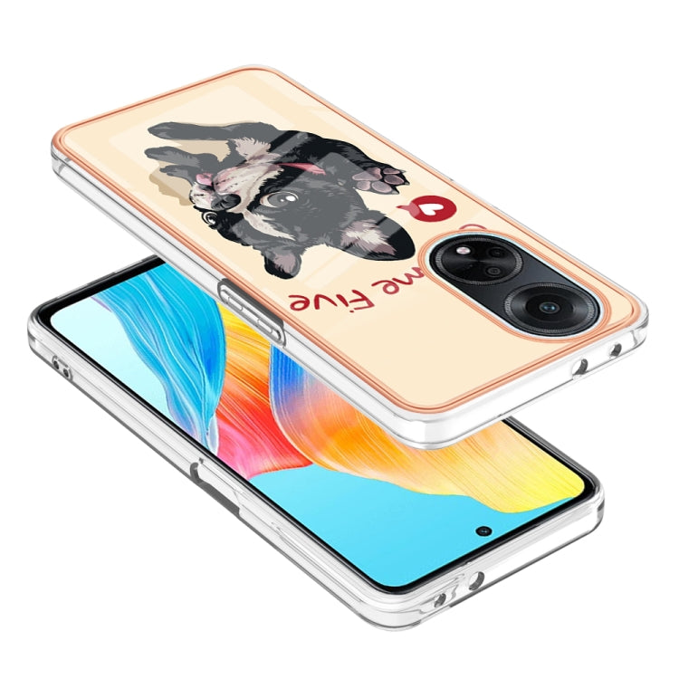 For OPPO A98 Electroplating Marble Dual-side IMD Phone Case(Lucky Dog) - OPPO Cases by PMC TechLife | Online Shopping South Africa | PMC TechLife | Buy Now Pay Later Mobicred