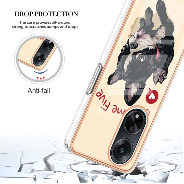 For OPPO A98 Electroplating Marble Dual-side IMD Phone Case(Lucky Dog) - OPPO Cases by PMC TechLife | Online Shopping South Africa | PMC TechLife | Buy Now Pay Later Mobicred