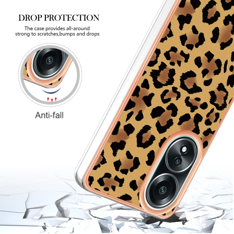 For OPPO A58 4G Electroplating Marble Dual-side IMD Phone Case(Leopard Print) - OPPO Cases by PMC Jewellery | Online Shopping South Africa | PMC Jewellery | Buy Now Pay Later Mobicred