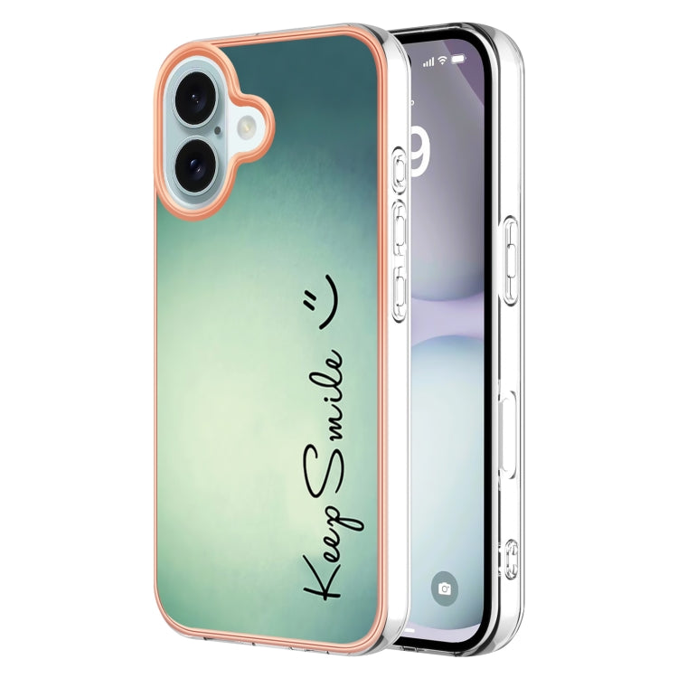 For iPhone 16 Electroplating Marble Dual-side IMD Phone Case(Smile) - iPhone 16 Cases by PMC Jewellery | Online Shopping South Africa | PMC Jewellery | Buy Now Pay Later Mobicred