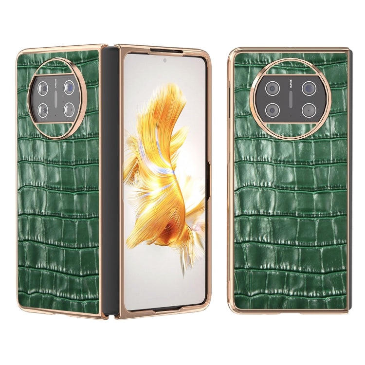 For Huawei Mate X3 Electroplating Crocodile Texture Genuine Leather Phone Case(Green) - Huawei Cases by PMC TechLife | Online Shopping South Africa | PMC TechLife | Buy Now Pay Later Mobicred