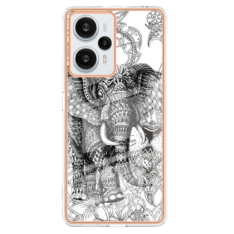 For Xiaomi Poco F5 / Redmi Note 12 Turbo Electroplating Marble Dual-side IMD Phone Case(Totem Elephant) - Xiaomi Cases by PMC TechLife | Online Shopping South Africa | PMC TechLife | Buy Now Pay Later Mobicred