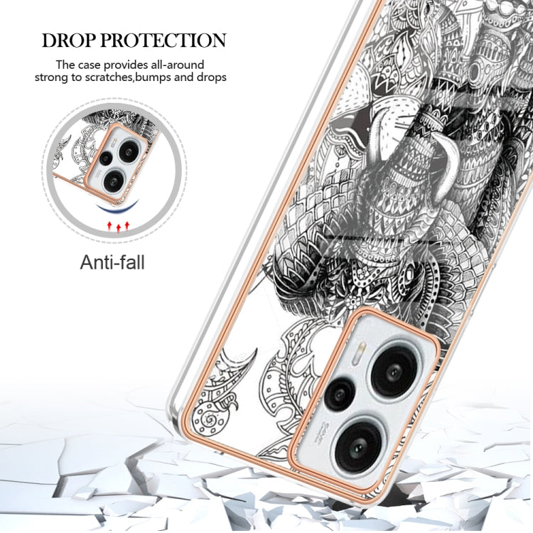 For Xiaomi Poco F5 / Redmi Note 12 Turbo Electroplating Marble Dual-side IMD Phone Case(Totem Elephant) - Xiaomi Cases by PMC TechLife | Online Shopping South Africa | PMC TechLife | Buy Now Pay Later Mobicred