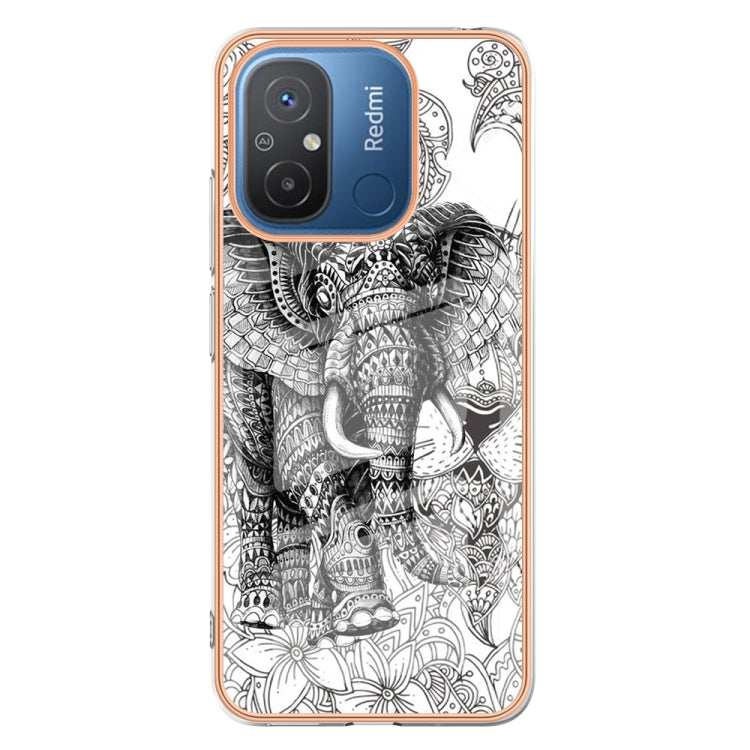 For Xiaomi Redmi 12C / 11A 4G Electroplating Marble Dual-side IMD Phone Case(Totem Elephant) - Xiaomi Cases by PMC TechLife | Online Shopping South Africa | PMC TechLife | Buy Now Pay Later Mobicred