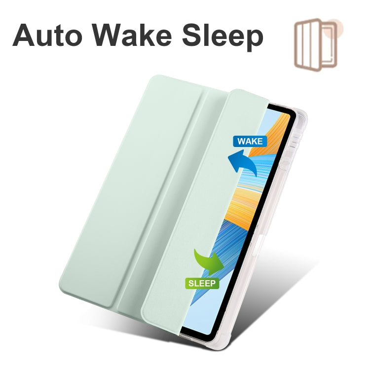For Honor Pad V8 Pro 3-folding Transparent TPU Smart Leather Tablet Case(Light Green) - Honor by PMC TechLife | Online Shopping South Africa | PMC TechLife | Buy Now Pay Later Mobicred