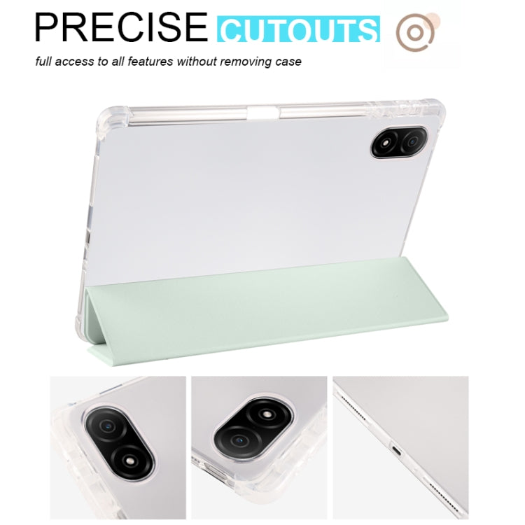 For Honor Pad V8 Pro 3-folding Transparent TPU Smart Leather Tablet Case(Light Green) - Honor by PMC TechLife | Online Shopping South Africa | PMC TechLife | Buy Now Pay Later Mobicred