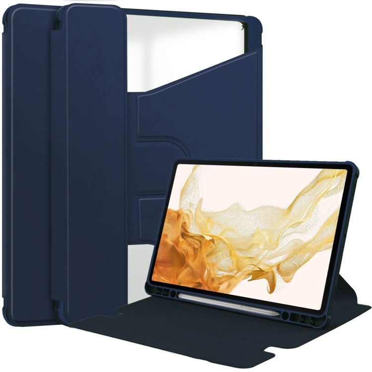 For Samsung Galaxy Tab S9 360 Rotation Transparent Smart Leather Case(Dark Blue) - Galaxy Tab S9 Cases by PMC Jewellery | Online Shopping South Africa | PMC Jewellery | Buy Now Pay Later Mobicred