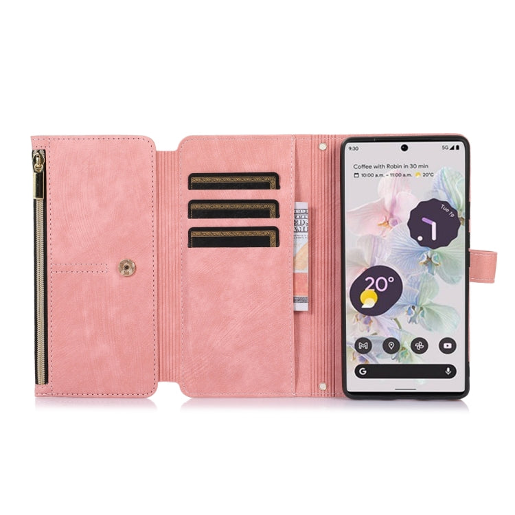 For Google Pixel 7a Dream 9-Card Wallet Zipper Bag Leather Phone Case(Pink) - Google Cases by PMC Jewellery | Online Shopping South Africa | PMC Jewellery | Buy Now Pay Later Mobicred