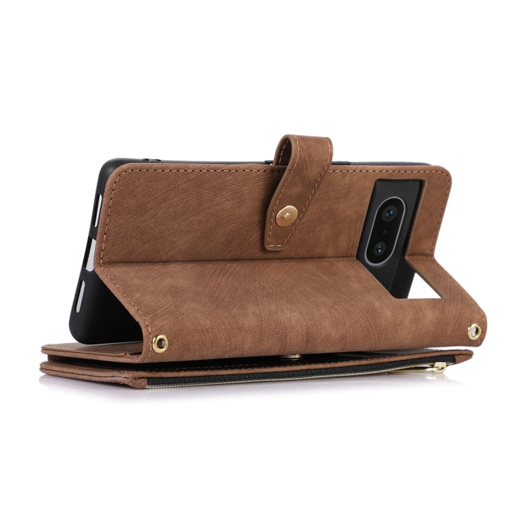 For Google Pixel 7 Dream 9-Card Wallet Zipper Bag Leather Phone Case(Brown) - Google Cases by PMC TechLife | Online Shopping South Africa | PMC TechLife | Buy Now Pay Later Mobicred
