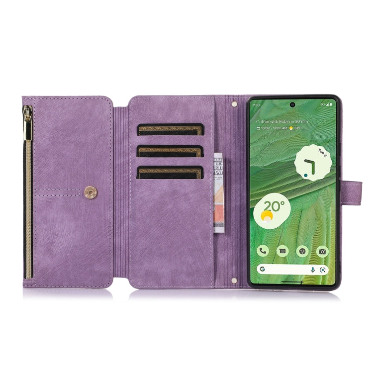 For Google Pixel 7 Dream 9-Card Wallet Zipper Bag Leather Phone Case(Purple) - Google Cases by PMC Jewellery | Online Shopping South Africa | PMC Jewellery | Buy Now Pay Later Mobicred