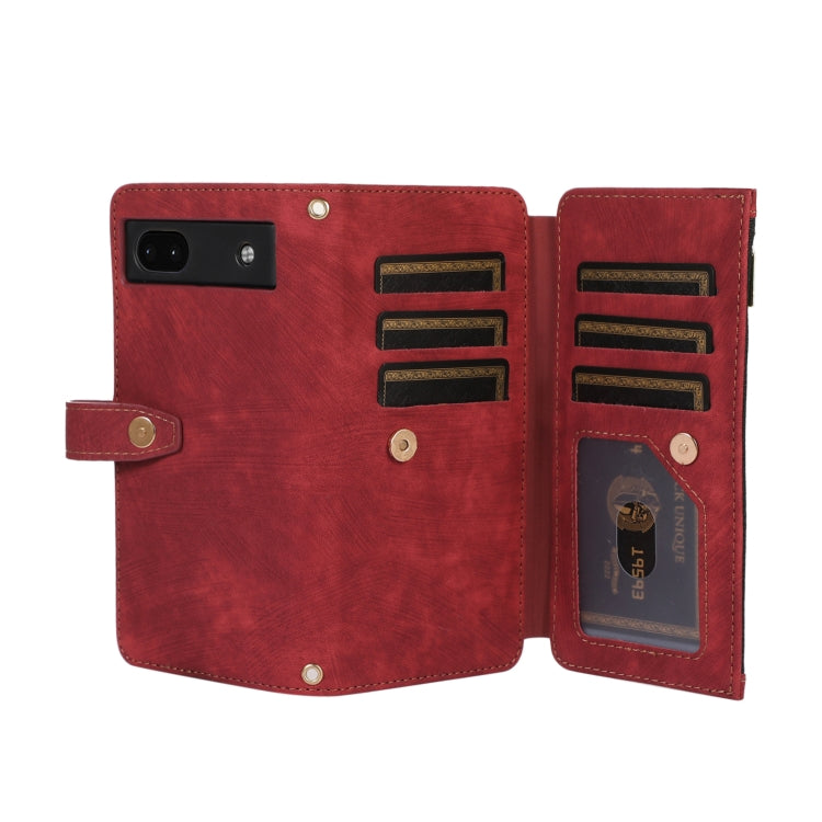 For Google Pixel 6a Dream 9-Card Wallet Zipper Bag Leather Phone Case(Red) - Google Cases by PMC TechLife | Online Shopping South Africa | PMC TechLife | Buy Now Pay Later Mobicred