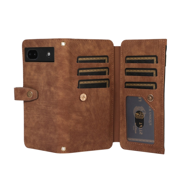 For Google Pixel 6a Dream 9-Card Wallet Zipper Bag Leather Phone Case(Brown) - Google Cases by PMC TechLife | Online Shopping South Africa | PMC TechLife | Buy Now Pay Later Mobicred