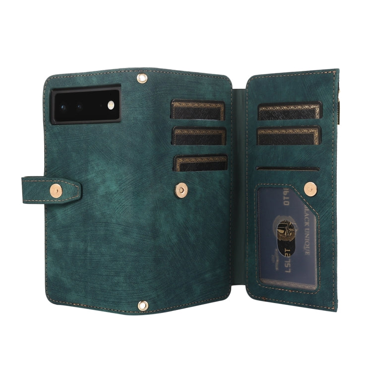 For Google Pixel 6 Dream 9-Card Wallet Zipper Bag Leather Phone Case(Green) - Google Cases by PMC TechLife | Online Shopping South Africa | PMC TechLife | Buy Now Pay Later Mobicred