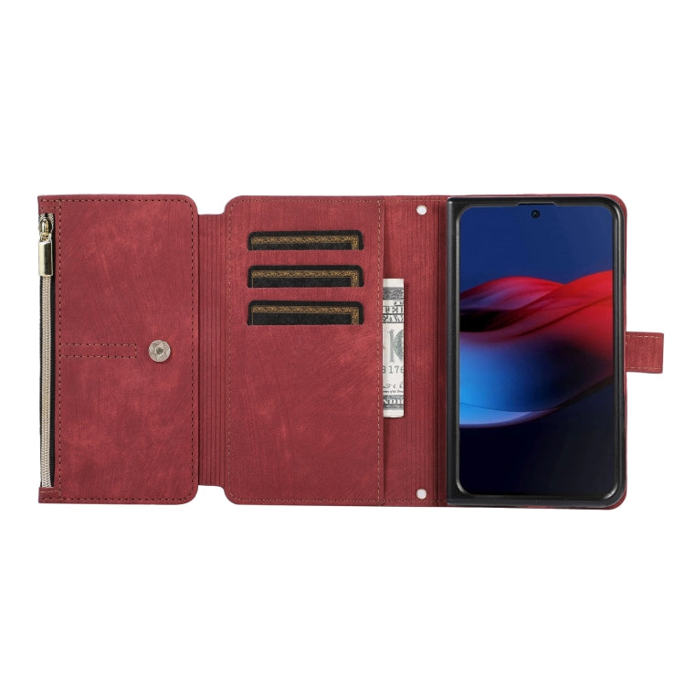 For Google Pixel Fold Dream 9-Card Wallet Zipper Bag Leather Phone Case(Red) - Google Cases by PMC Jewellery | Online Shopping South Africa | PMC Jewellery | Buy Now Pay Later Mobicred