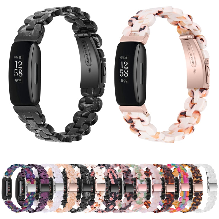 For Fitbit Inspire 3 Oval Resin Replacement Watch Band(Purple Green Flower) - Watch Bands by PMc TechLife | Online Shopping South Africa | PMc TechLife | Buy Now Pay Later Mobicred
