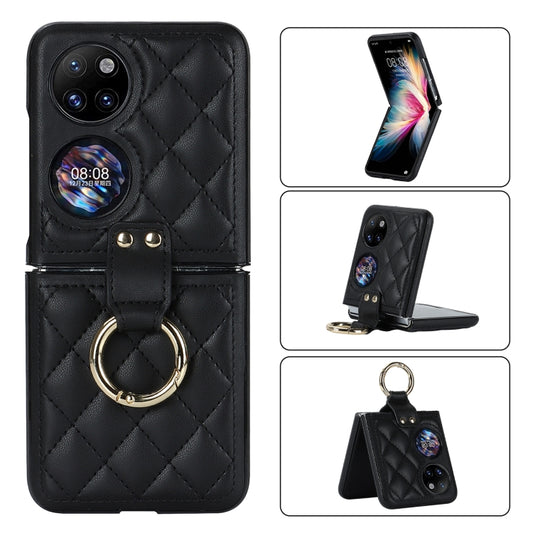 For Huawei P50 Pocket Rhombic Microfiber Folding Phone Case with Ring(Black) - Huawei Cases by PMC Jewellery | Online Shopping South Africa | PMC Jewellery | Buy Now Pay Later Mobicred