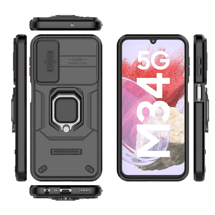For Samsung Galaxy M34 5G India Sliding Camshield TPU + PC Shockproof Phone Case with Holder(Black) - Galaxy Phone Cases by PMC TechLife | Online Shopping South Africa | PMC TechLife | Buy Now Pay Later Mobicred