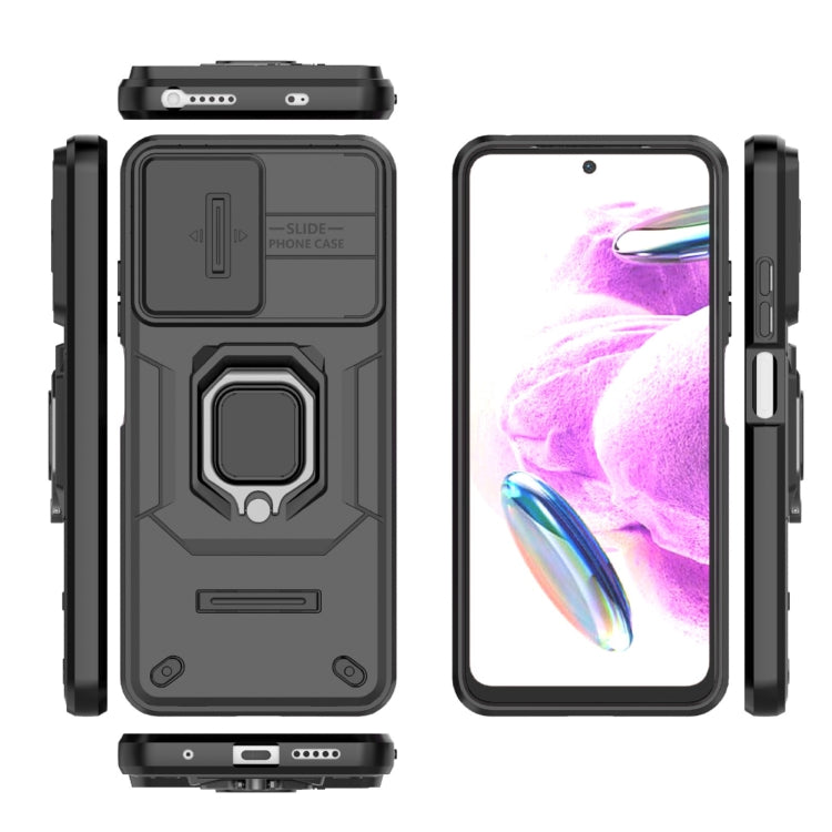 For Xiaomi Redmi Note 12S 4G Global Sliding Camshield TPU + PC Shockproof Phone Case with Holder(Black) - Xiaomi Cases by PMC Jewellery | Online Shopping South Africa | PMC Jewellery | Buy Now Pay Later Mobicred