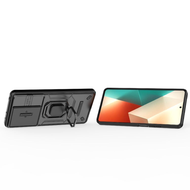 For Xiaomi Redmi Note 13 5G Sliding Camshield TPU + PC Shockproof Phone Case with Holder(Black) - Note 13 Cases by PMC TechLife | Online Shopping South Africa | PMC TechLife | Buy Now Pay Later Mobicred