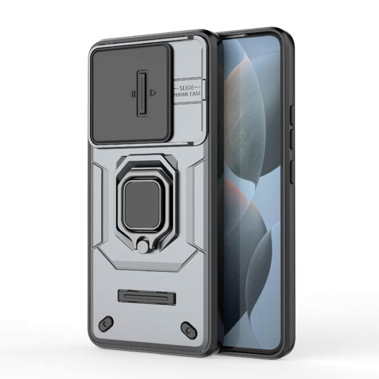 For Xiaomi Redmi K70 5G Sliding Camshield TPU + PC Shockproof Phone Case with Holder(Grey) - K70 Cases by PMC TechLife | Online Shopping South Africa | PMC TechLife