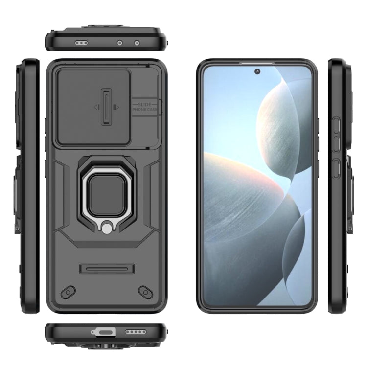 For Xiaomi Redmi K70E 5G Sliding Camshield TPU + PC Shockproof Phone Case with Holder(Black) - K70E Cases by PMC TechLife | Online Shopping South Africa | PMC TechLife | Buy Now Pay Later Mobicred