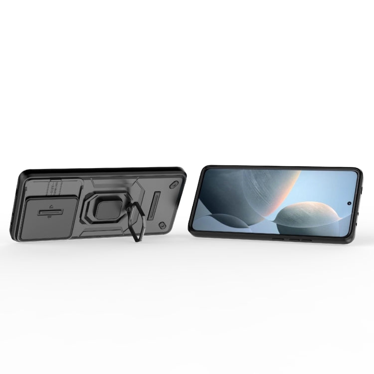 For Xiaomi Redmi K70E 5G Sliding Camshield TPU + PC Shockproof Phone Case with Holder(Black) - K70E Cases by PMC TechLife | Online Shopping South Africa | PMC TechLife | Buy Now Pay Later Mobicred