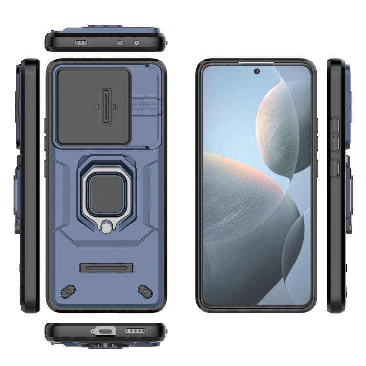 For Xiaomi Redmi K70E 5G Sliding Camshield TPU + PC Shockproof Phone Case with Holder(Blue) - K70E Cases by PMC TechLife | Online Shopping South Africa | PMC TechLife | Buy Now Pay Later Mobicred