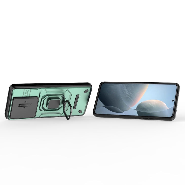 For Xiaomi Redmi K70E 5G Sliding Camshield TPU + PC Shockproof Phone Case with Holder(Green) - K70E Cases by PMC TechLife | Online Shopping South Africa | PMC TechLife | Buy Now Pay Later Mobicred