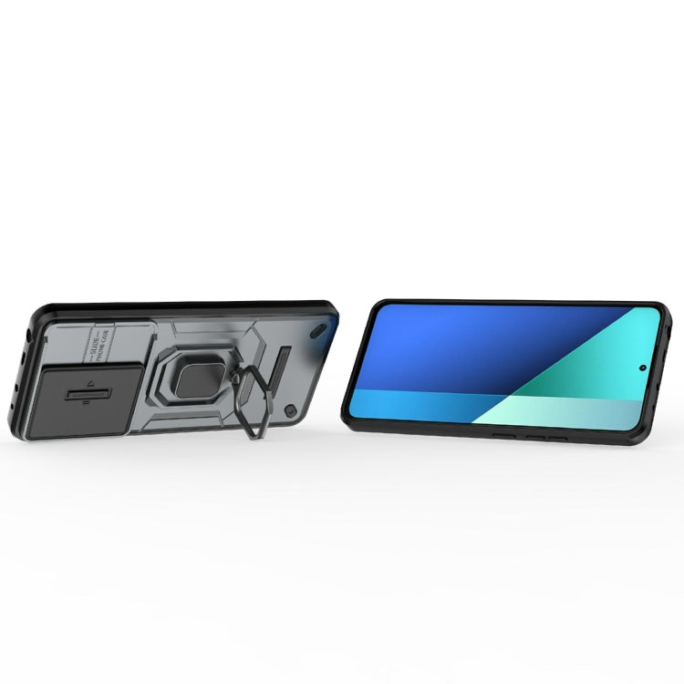 For Xiaomi Redmi Note 13 4G Global Sliding Camshield TPU + PC Shockproof Phone Case with Holder(Grey) - Note 13 Cases by PMC TechLife | Online Shopping South Africa | PMC TechLife | Buy Now Pay Later Mobicred