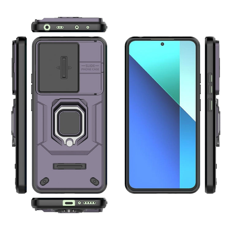 For Xiaomi Redmi Note 13 4G Global Sliding Camshield TPU + PC Shockproof Phone Case with Holder(Purple) - Note 13 Cases by PMC TechLife | Online Shopping South Africa | PMC TechLife | Buy Now Pay Later Mobicred