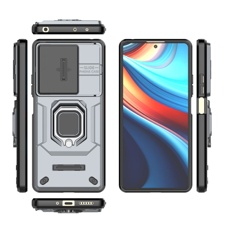 For Xiaomi Redmi Note 13R Pro 5G Sliding Camshield TPU + PC Shockproof Phone Case with Holder(Grey) - Xiaomi Cases by PMC TechLife | Online Shopping South Africa | PMC TechLife | Buy Now Pay Later Mobicred