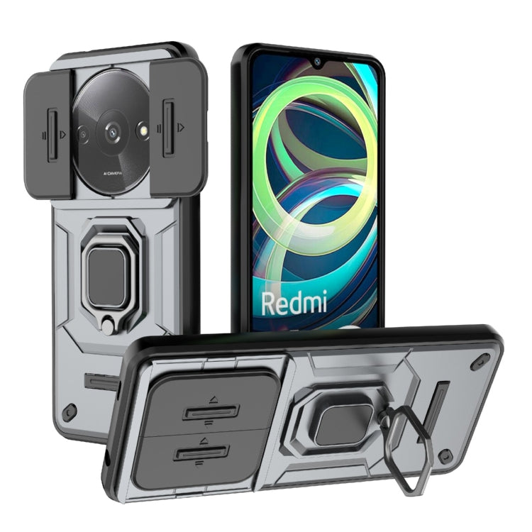 For Xiaomi Redmi A3 4G Global Sliding Camshield TPU + PC Shockproof Phone Case with Holder(Grey) - free shipping - PMC TechLife - Order now!